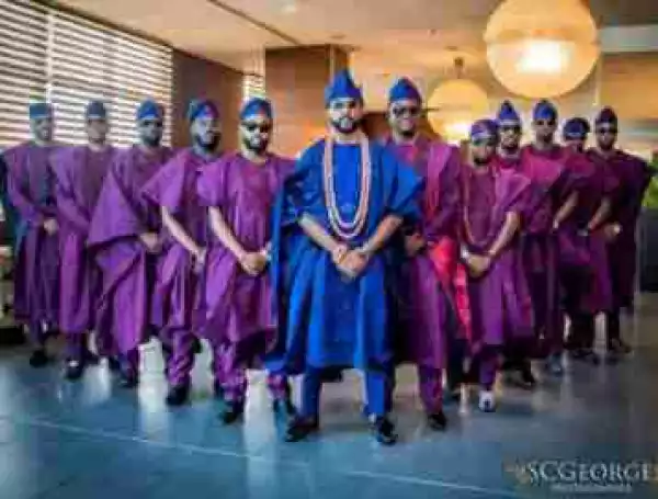 Banky W And His 40 Groomsmen Rock Agbada For His Traditional Wedding (Photos) 